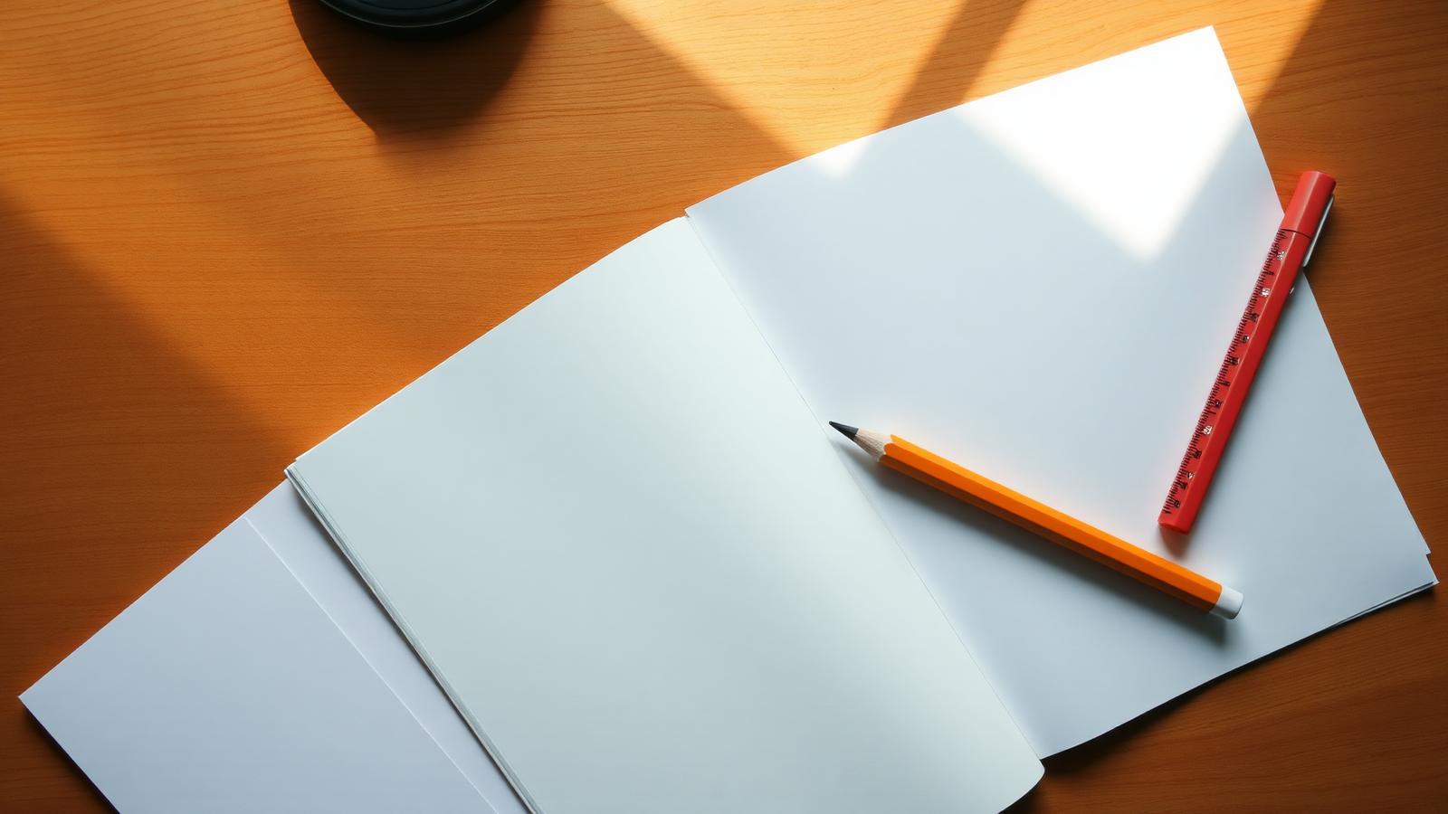 كتاب مفتوح وأوراق اختبار وقلم على مكتب خشبي